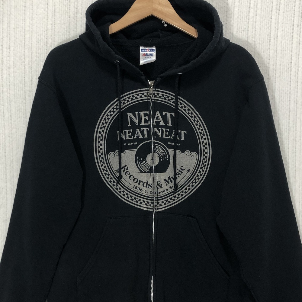Jerzees Neat Neat Neat Records Music Zip Hoodie Black Medium Fort Wayne Indiana